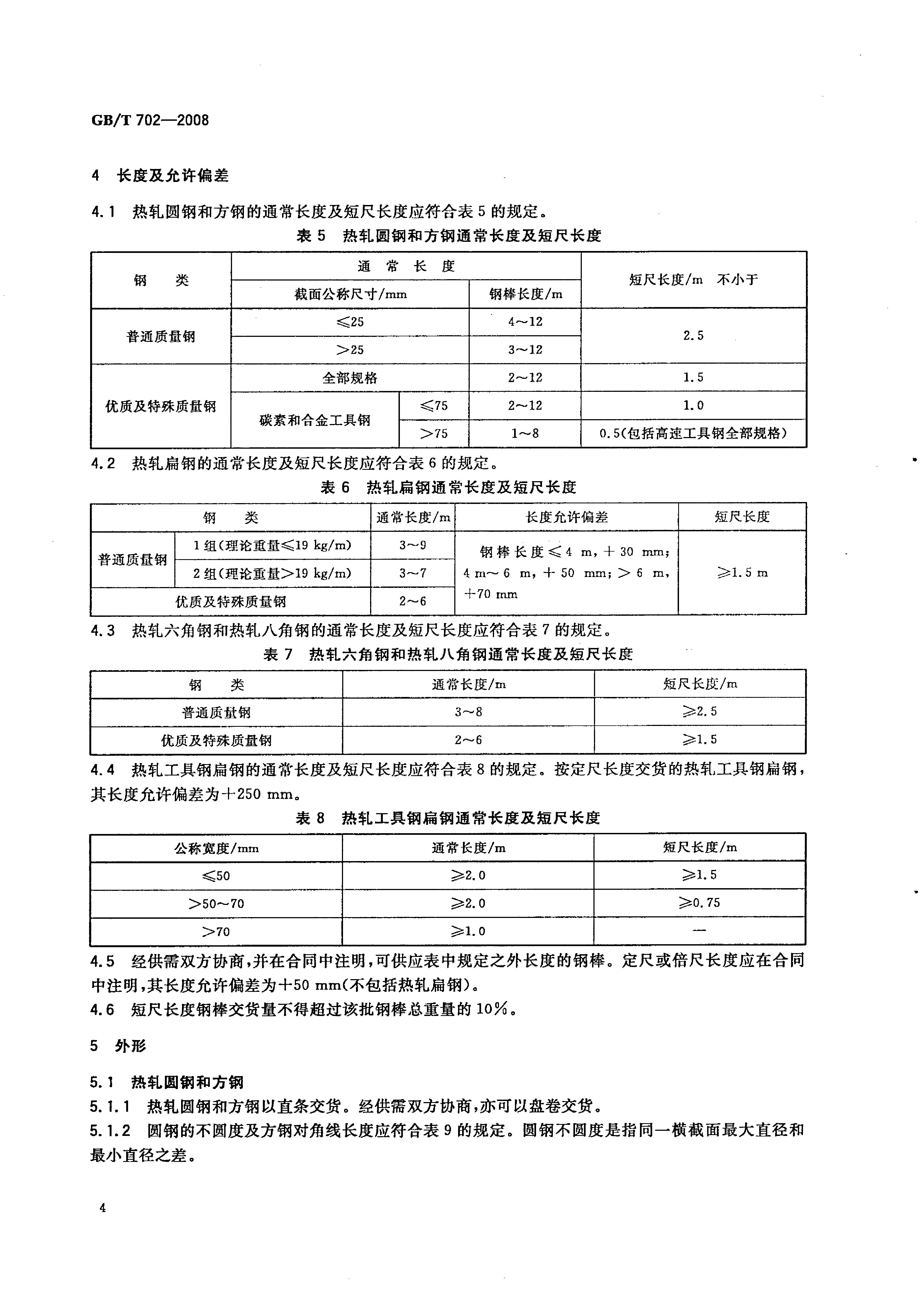 熱軋鋼棒尺寸、外形、重量及允許偏差國(guó)標(biāo) GBT 702-2008 代替GBT 702-20040006
