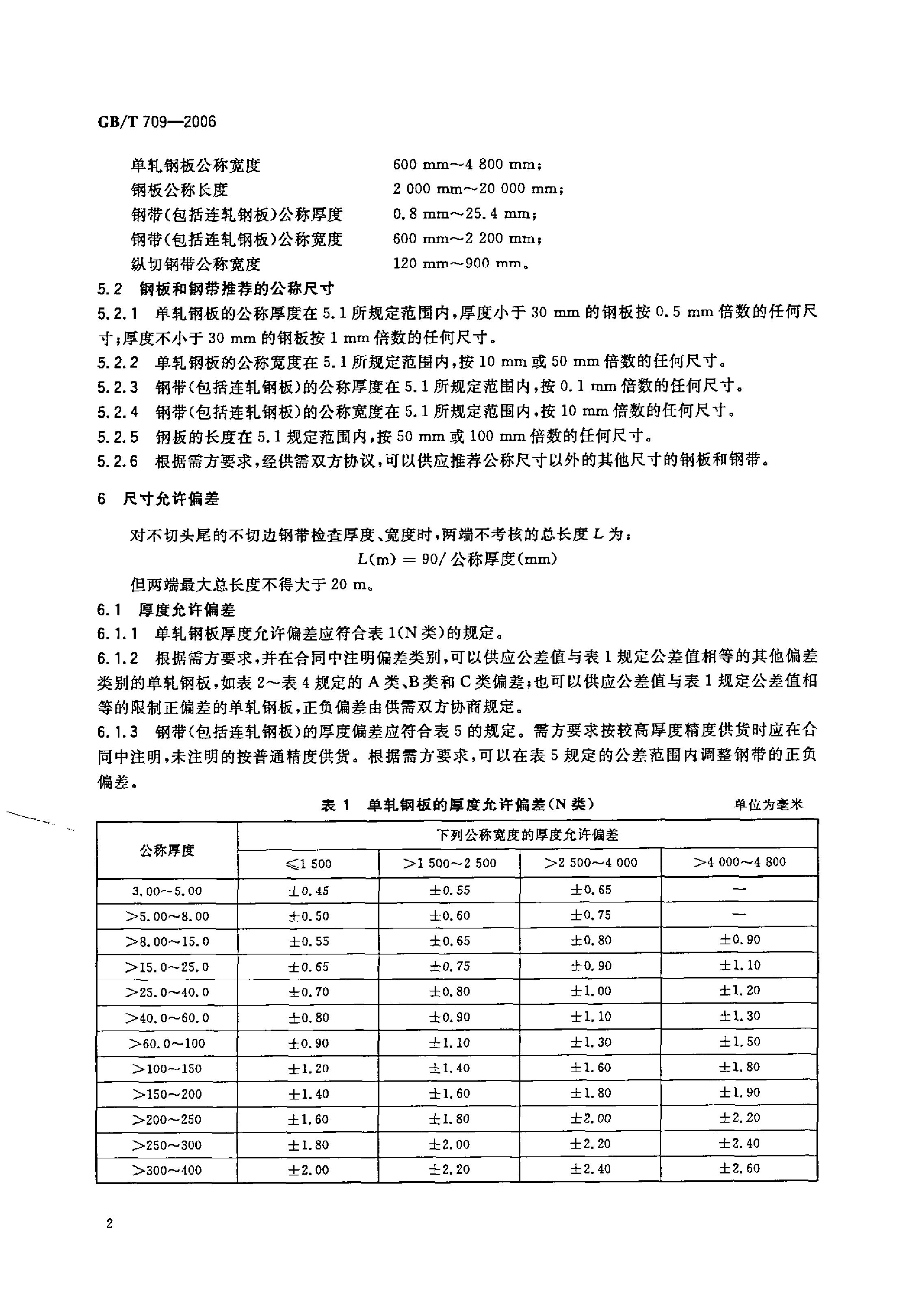 熱軋鋼板和鋼帶的尺寸、外形、重量及允許偏差 國(guó)標(biāo) GBT 709-2006 代替GBT 709-19880003