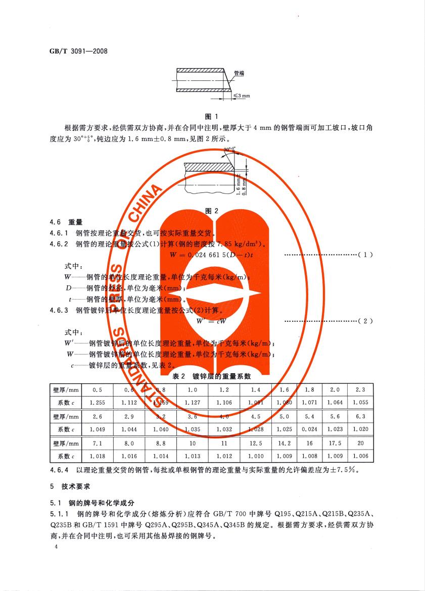 低壓流體輸送用焊接鋼管 國標(biāo) GBT 3091-2008 代替GBT 3091-20010005