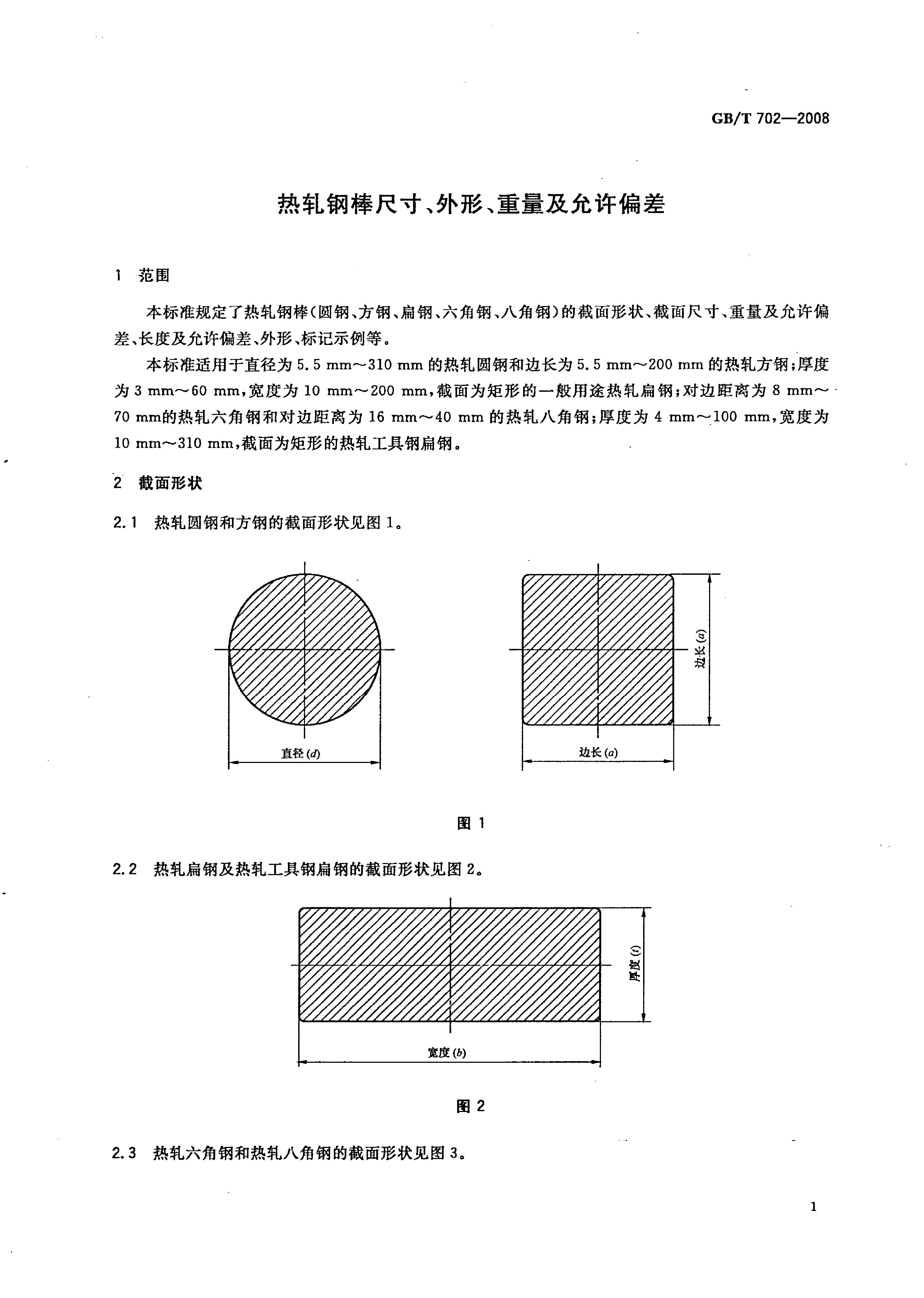 熱軋鋼棒尺寸、外形、重量及允許偏差國標(biāo) GBT 702-2008 代替GBT 702-20040003